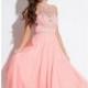 Coral Beaded Chiffon Gown by Rachel Allan - Color Your Classy Wardrobe