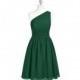 Dark_green Azazie Katrina - Bow/Tie Back One Shoulder Chiffon Knee Length Dress - Charming Bridesmaids Store