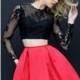 Black/Red Sherri Hill 50533 - 2-piece Sleeves Short Lace Open Back Dress - Customize Your Prom Dress