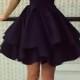 A-Line Deep V-Neck Short Black Satin Homecoming Dress With Ruffles