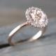 14k Rose Gold Oval Morganite Diamond Halo Engagement Ring Vintage Crown Dainty