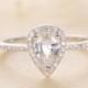 Engagement Ring Unique White Sapphire Wedding Women Bridal Set Unique Pear Shaped Cut White Gold Diamond Halo Anniversary Gift Birthstone