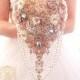 Rose gold BROOCH BOUQUET.  blush, cream, champagne, ivory colours. Wedding bridal teardrop cascading bouquet.