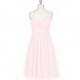 Blushing_pink Azazie Sonia - Back Zip Knee Length V Neck Chiffon Dress - Charming Bridesmaids Store