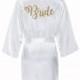 Satin Bridal Robe with gold glitter, Satin Bride Robe, White satin bride robe, gold glitter bride robe, wedding day robe, bridal kimono robe