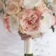 Blush Pink Bouquet, Garden Rose Bouquet, Wedding Bouquet, Silk Bouquet, Garden Rose Wedding Bouquet with Dusty Miller
