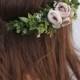 Flower crown, bridal flower half crown, greenery baby's breath crown, ivory blush floral headband, wedding crown