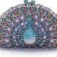 Elegant Diamante Crystal Rhinestone-Accent Jewel Peacock Ladies Evening Clutch Purse 16 Colors