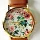 Floral Watch, SALE! Women Watches, Vintage Style Leather Watch, Unisex Watch, Boyfriend Watch, Personalized Watch, Unique Watches, Gift