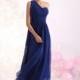 New Arrival Sheath-Column One Shoulder Floor Length Chiffon Sodalite Blue Evening Dress COZF13019 - Top Designer Wedding Online-Shop