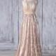 Tan Sequin Bridesmaid Dress Long, Jewel Neck Wedding Dress, Ruched Bodice Velvet Prom Dress, Luxury MOB Dress Floor Length (HV421)