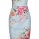 Sky Blue Floral Print Capped Sleeve Wiggle Pencil Dress