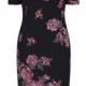 Black Floral Capped Sleeve Bodycon Wiggle Dress