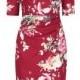Red Floral 1/2 Sleeve Floral Wiggle Pencil Dress