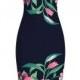 Navy Blue Floral Bodycon 40s Wiggle Dress