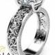 Princess Cut Moissanite Engagement Ring Diamonds Moissanite  Filigree Ring 14K White Gold Engagement Ring
