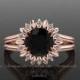 Sun Flower Engagement Ring, Black Diamond Engagement Ring, Diamond Ring, Rose Gold, Wedding Ring Right Hand Ring. Re00032