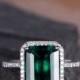 Lab Emerald Engagement Ring White Gold Emerald Cut Halo Diamond Wedding Ring Anniversary Bridal Birthstone Ring Half Eternity  Women 8*10mm