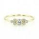 14K Gold Engagement Ring / 14K Gold Round Cut Bezel Set Diamond Engagement Ring/ Handmade Thin Gold Band Three Diamond Ring/