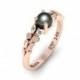 black Pearl Engagement Ring, Pearl Wedding Ring, Rose Gold Engagement Ring, Pearl Engagement Ring, Unique Engagement Ring, Rose Gold band