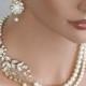 Wedding Pearl Necklace Vine Leaf Gold Bridal Necklace Swarovski Ivory White Pearl Art Deco Wedding Jewelry NEVE