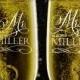 Set of 2, Personalized Wedding Toast Champagne Flutes - Mr. Mrs. Date & Last Name Champagne Wedding Glasses - Engraved Flutes - DSG #17