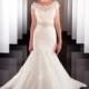 Gorgeous Lace & Tulle Trumpet Jewel Neckline Wedding Dress With Lace Appliques - overpinks.com