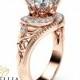 Moissanite Halo Engagement Ring 14K Rose Gold Filigree Ring 2 Carat Moissanite Engagement Ring