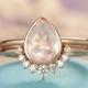Rose Quartz Engagement Ring Rose Gold engagement ring Vintage Diamond Wedding ring set Women Bridal jewelry Pear Shaped Cut Stacking Promise