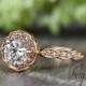 Brilliant Round Cut Vintage Floral Engagement Ring in 14k Rose Gold, Bridal Ring, 6.5mm Round Cut, Promise Ring, Wedding Ring by Sapheena