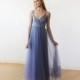 Dusty Blue Straps Maxi Tulle Dress 1053