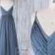 Bridesmaid Dress Dark Steel Blue Chiffon Wedding Dress,Spaghetti Straps A Line Prom Dress,Ruched V Neck Evening Dress Floor Length(H505)
