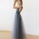 Dark Grey Halter and Tulle Maxi Gown 1121