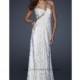 La Femme White Gold Beaded Flower Strap Prom Dress 17805 - Brand Prom Dresses