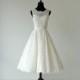 Lace Wedding Dress Sheer Neckline with Waistband Tea Length Garden Bridal Dress - Hand-made Beautiful Dresses