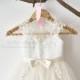 Illusion Sheer Neck Ivory Beaded Lace Champagne Tulle Wedding Flower Girl Dress M0062