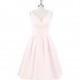 Blushing_pink Azazie Alexandra - V Neck Back Zip Satin Knee Length Dress - Charming Bridesmaids Store