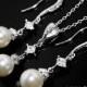 Ivory Pearl Bridal Jewelry Set Swarovski 8mm Pearl Earrings&Necklace Set Small Pearl Silver Wedding Set Pearl Jewelry Set Bridesmaids Set - $26.50 USD