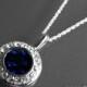 Dark Indigo Silver Necklace Navy Blue Crystal Halo Necklace Swarovski Indigo Bridal Necklace Dark Navy Blue Round Pendant Wedding Jewelry - $27.90 USD