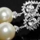Ivory Pearl Bridal Earrings Swarovski 10mm Pearl Drop CZ Earrings Wedding Pearl Earrings Cubic Zirconia Pearl Earrings Bridesmaids Jewelry - $32.50 USD