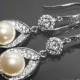 Bridal Ivory Pearl CZ Chandelier Earrings Swarovski Cream Pearl Silver Wedding Earrings Bridal Pearl Dangle Earrings Bridesmaids Earrings - $32.00 USD