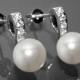 White Pearl Bridal Earrings Small Pearl CZ Earring Studs Swarovski 8mm Pearl Sterling Silver Posts Earrings Wedding Jewelry Bridal Jewelry - $24.50 USD
