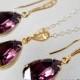 Amethyst Gold Jewelry Set Purple Crystal Earrings&Necklace Set Swarovski Amethyst Rhinestone Jewelry Set Wedding Bridal Bridesmaids Jewelry - $25.00 USD