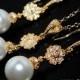 White Pearl Gold Jewelry Set Swarovski 10mm Pearl Chandelier Earrings&Necklace Set Pearl Bridal Set Bridesmaids Pearl Jewelry Prom Jewelry - $28.90 USD