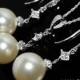 Ivory Pearl Bridal Jewelry Set Swarovski 12mm Pearl Earrings&Necklace Set Large Pearl Silver Wedding Set Pearl Jewelry Set Bridesmaids Set - $28.90 USD