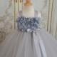 silver gray  chiffon hydrangea  flower girl tutu dress - Hand-made Beautiful Dresses
