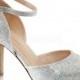 Fabulicious COVET-03 Silver Glitter Mesh Fabric Ankle Strap Pumps With Rhinestones