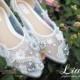 Wedding Shoes - White Transparent Shoes With Rhinestone, Pearl, and Flower Custom Flat or Heels