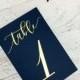 Navy and Gold Table Numbers - Wedding Table Markers - Wedding Table Decor - Gold Table Decor - Navy Table Markers - Gold Foil Table Numbers