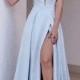 Light Blue Spaghetti Split Prom Dresses 2017 Long Sexy A Line Evening Gowns OK112